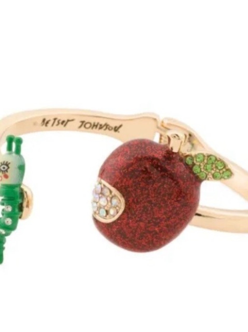 Betsey Johnson Red Apple & Green Caterpillar Gold-Tone Cuff Bracelet